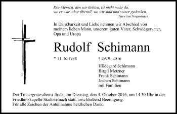 Anzeige von Rudolf Schimann von MGO