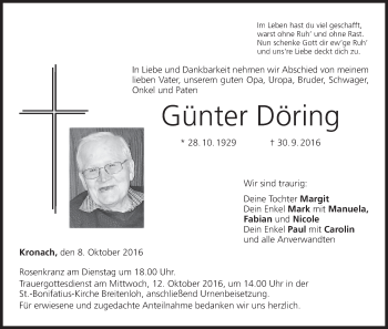 Anzeige von Günter Döring von MGO