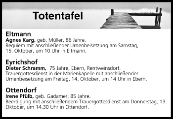 Anzeige von Totentafel vom 13.10.2016 von MGO
