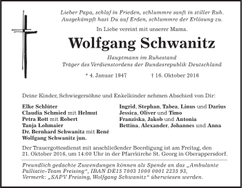 Anzeige von Wolfgang Schwanitz von MGO