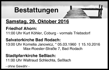 Anzeige von Bestattungen vom 29.10.2016 von MGO