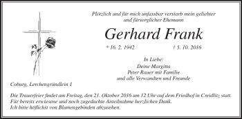 Anzeige von Gerhard Frank von MGO