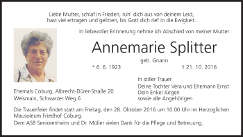 Anzeige von Annemarie Splitter von MGO
