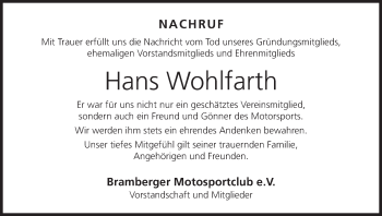 Anzeige von Hans Wohlfarth von MGO