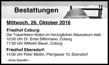 Anzeige von Bestattungen vom 26.10.2016 von MGO