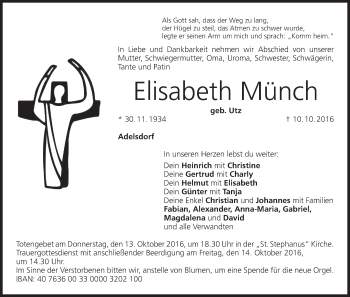 Anzeige von Elisabeth Münch von MGO