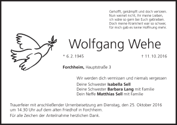 Anzeige von Wolfgang Wehe von MGO