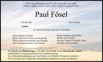 Anzeige von Paul Fösel von MGO