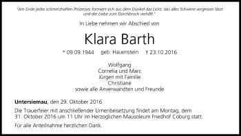 Anzeige von Klara Barth von MGO