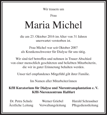 Anzeige von Maria Michel von MGO