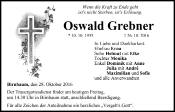 Anzeige von Oswald Grebner von MGO