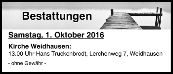 Anzeige von Bestattungen vom 01.10.2016 von MGO