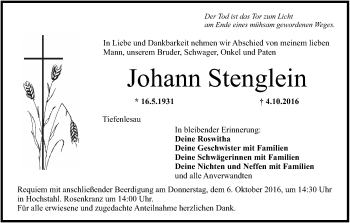 Anzeige von Johann Stenglein von MGO