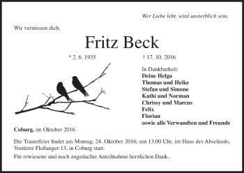 Anzeige von Fritz Beck von MGO