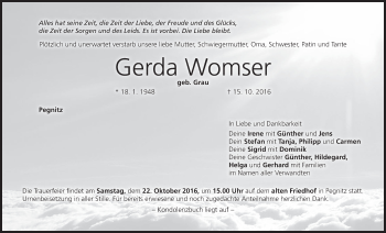 Anzeige von Gerda Womser von MGO