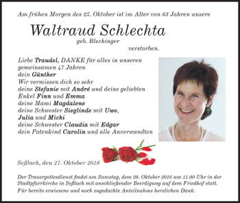 Anzeige von Waltraud Schlechta von MGO