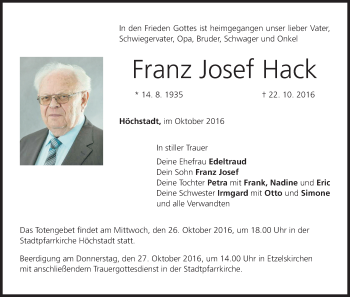 Anzeige von Franz Josef Hack von MGO