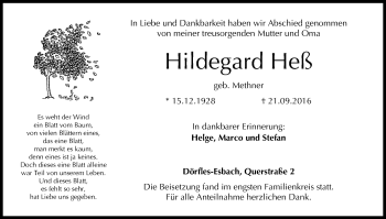 Anzeige von Hildegard Heß von MGO