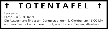 Anzeige von Totentafel vom 06.10.2016 von MGO