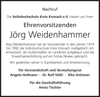 Anzeige von Jörg Weidenhammer von MGO
