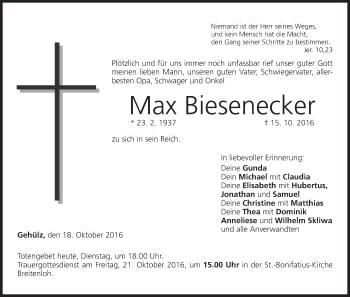 Anzeige von Max Biesenecker von MGO