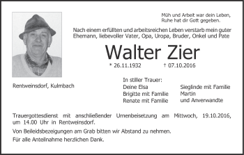 Anzeige von Walter Zier von MGO