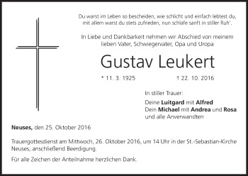 Anzeige von Gustav Leukert von MGO