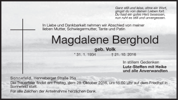 Anzeige von Magdalene Berghold von MGO