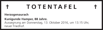 Anzeige von Totentafel vom 11.10.2016 von MGO