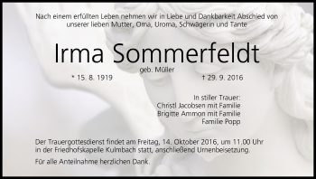 Anzeige von Irma Sommerfeldt von MGO