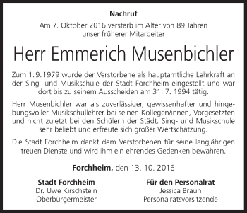 Anzeige von Emmerich Musenbichler von MGO