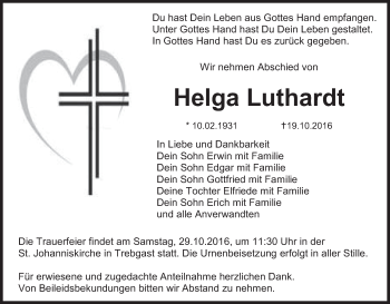 Anzeige von Helga Luthardt von MGO