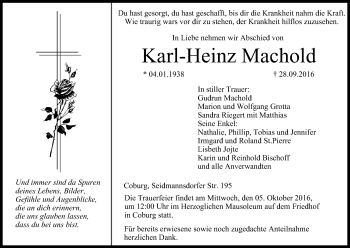 Anzeige von Karl-Heinz Machold von MGO