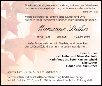 Anzeige von Marianne Luther von MGO