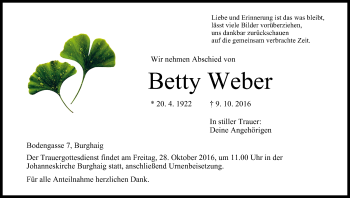 Anzeige von Betty Weber von MGO