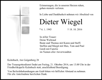 Anzeige von Dieter Wiegel von MGO