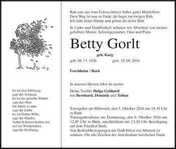 Anzeige von Betty Gorlt von MGO