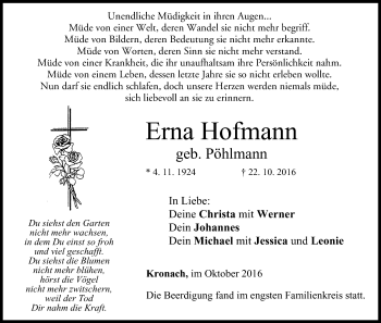 Anzeige von Erna Hofmann von MGO