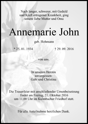 Anzeige von Annemarie John von MGO