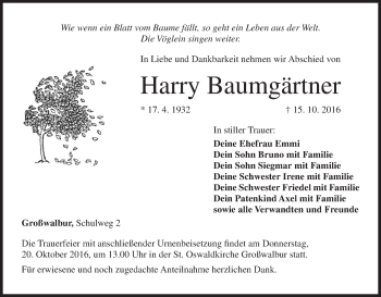 Anzeige von Harry Baumgärtner von MGO