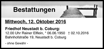Anzeige von Bestattungen vom 12.10.2016 von MGO