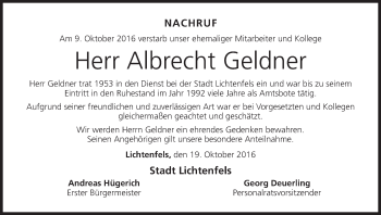 Anzeige von Albrecht Geldner von MGO