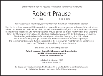 Anzeige von Robert Prause von MGO