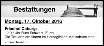 Anzeige von Bestattungen vom 17.10.2016 von MGO