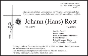 Anzeige von Johann Rost von MGO
