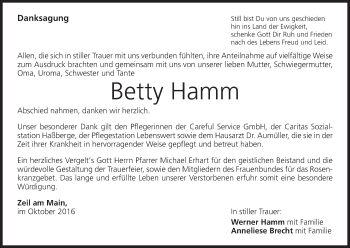 Anzeige von Betty Hamm von MGO