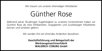 Anzeige von Günther Rose von MGO