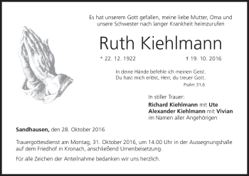 Anzeige von Ruth Kiehlmann von MGO