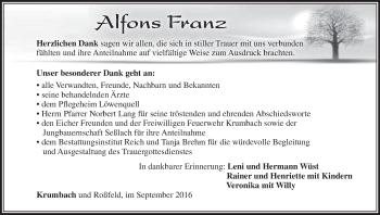 Anzeige von Alfons Franz von MGO