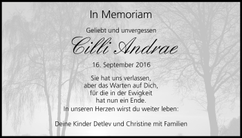 Anzeige von Cilli Andrae von MGO